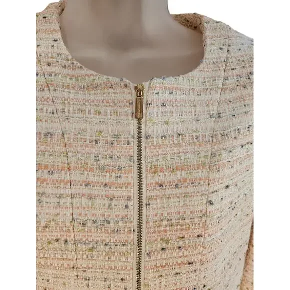 Karl Lagerfeld Pink Tweed JacketVintage Gold Hardware Zip Up Sz 4
